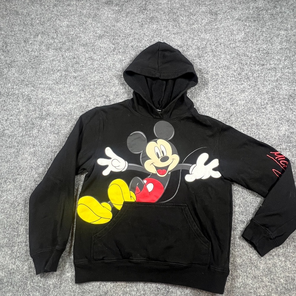 Disney Mickey Mouse Signature Hoodie Kids 10-12 Black Cotton Graphic Pullover